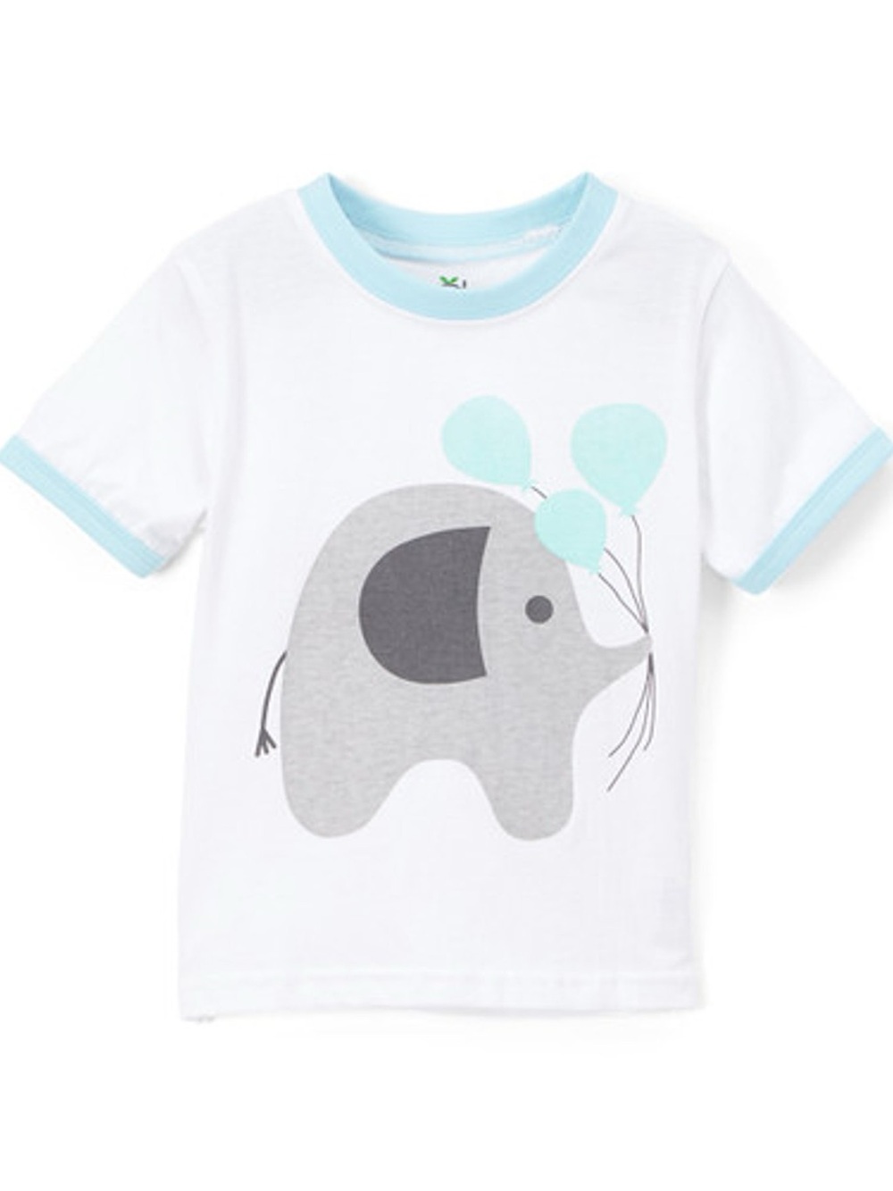 Doodle Pants White Tee with Light Blue Trim & Gray Elephant Graphic EUC Size 3T